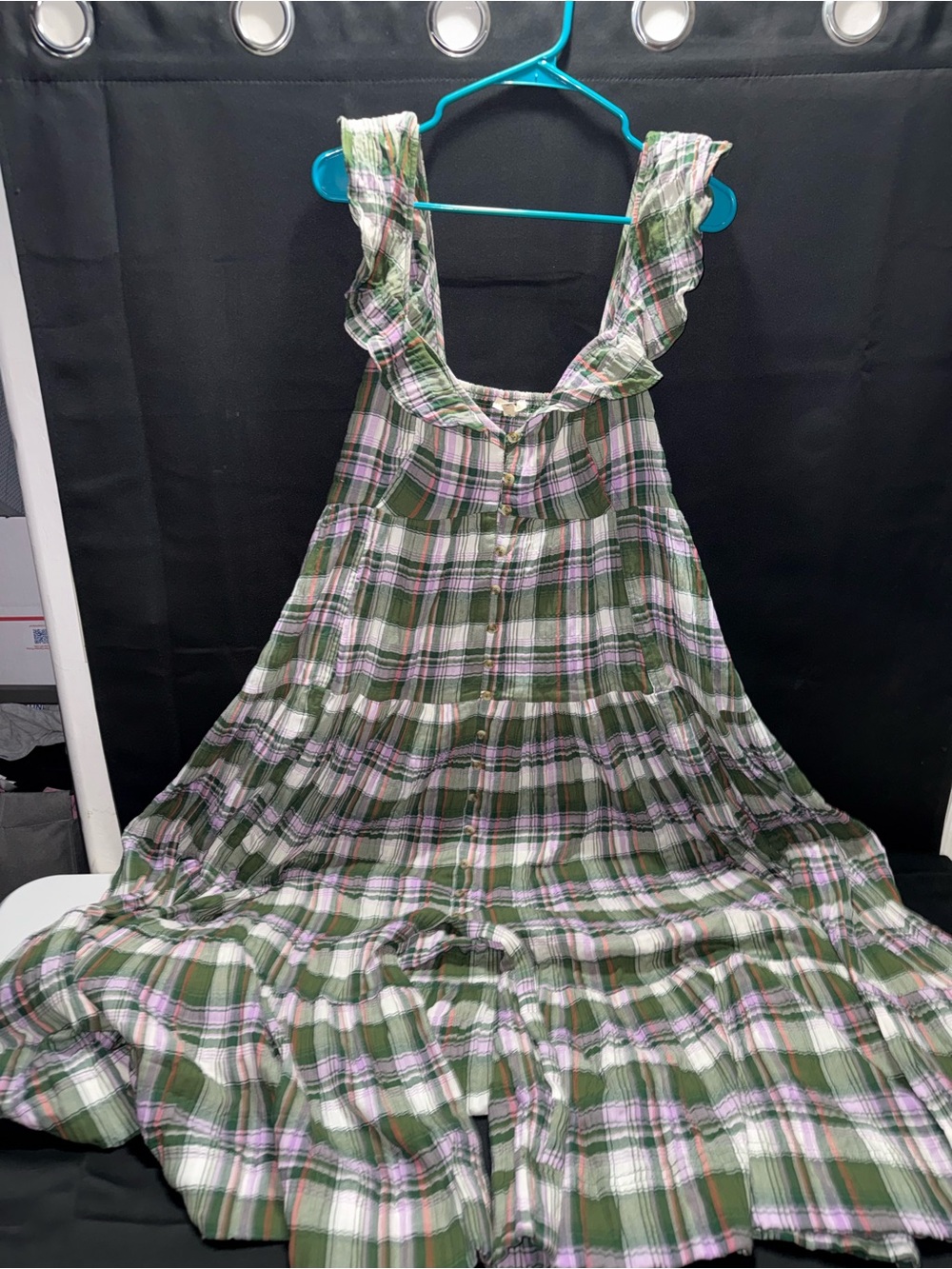 Pilcro Green and Pink Plaid Button-Front Dress